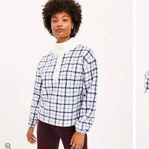 LOFT Plaid Rib Trim Sherpa Top Medium
